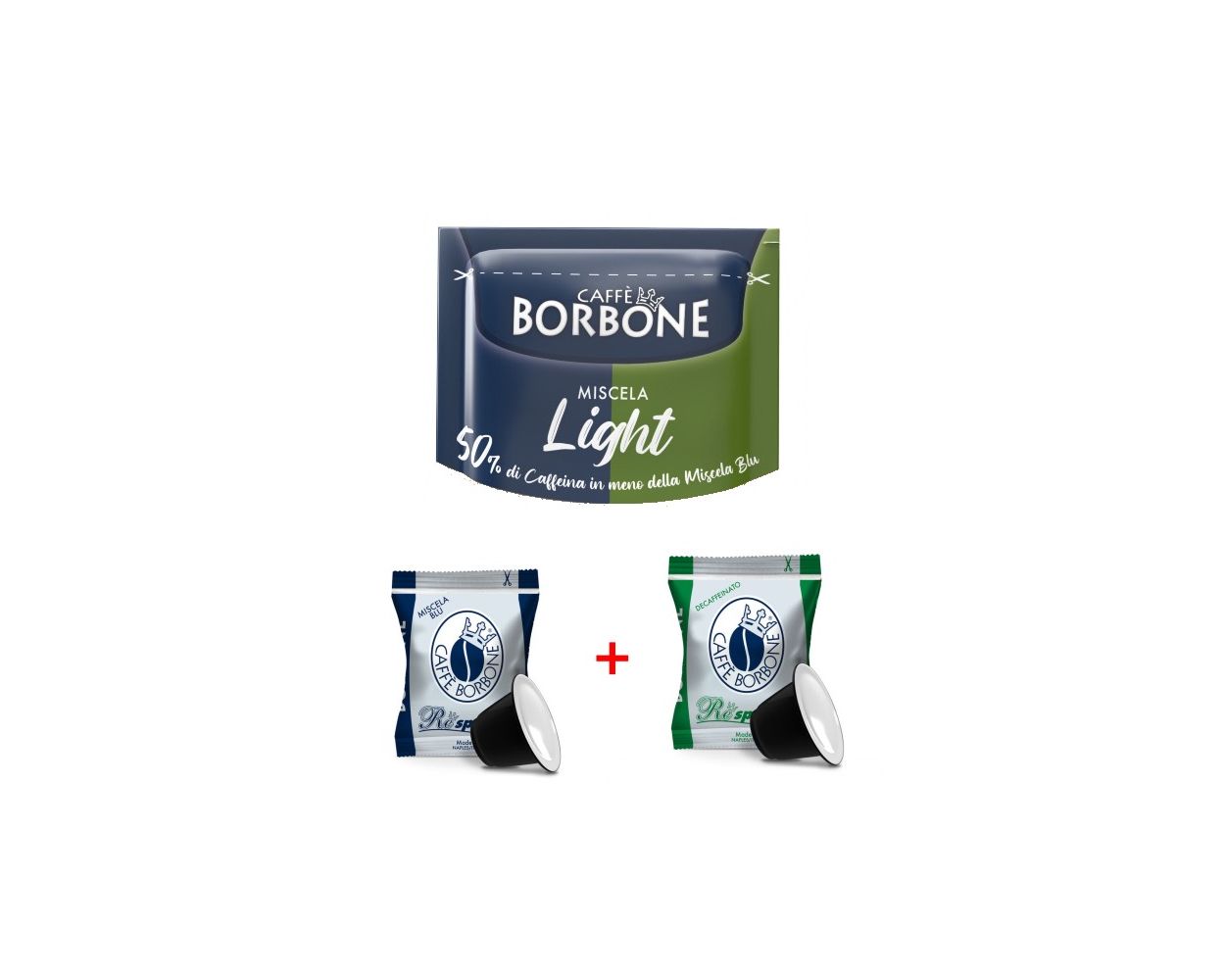 Caffè Borbone RESPRESSO LIGHT Mischung 50 % Blau, 50 % Dek – 50 Stk. Kapseln