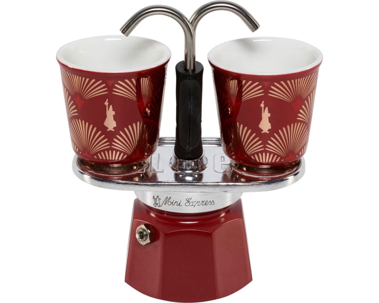 Bialetti Espressokocher Mini Express Deco Glam 2 Tassen, Rot